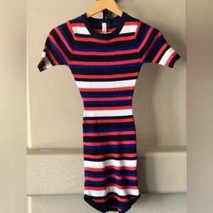 Pink Owl Striped Ribbed Sweater Bodycon Dress Size S